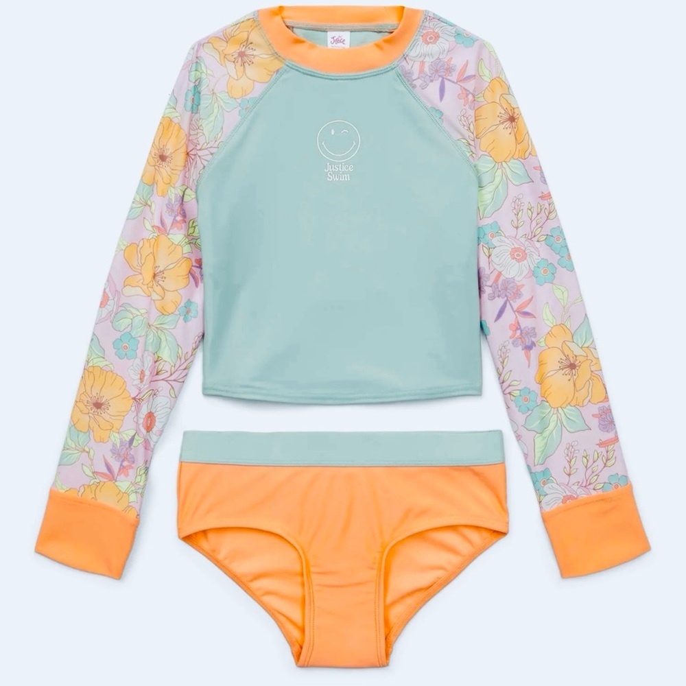 Girls Justice Long Sleeve Swimsuit 2 Piece